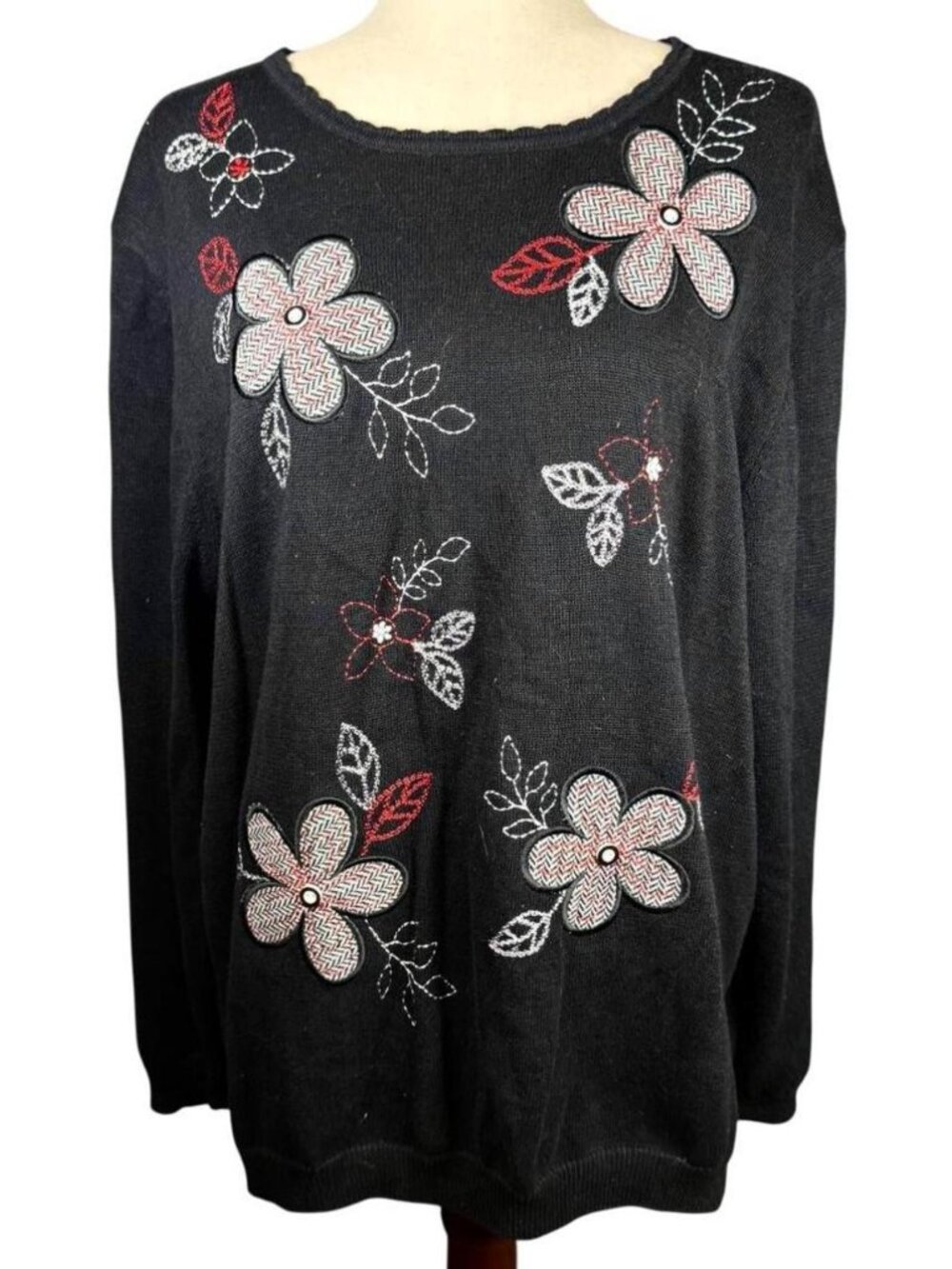 Alfred Dunner Black Flower Sweater